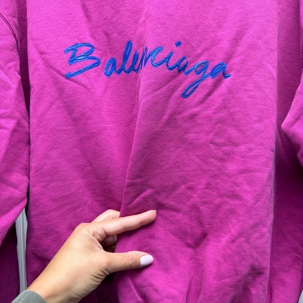 Balenciaga Ladies Dark Fuchsia Brushstroke Logo Print Sweatshirt - Picture 8 of 16